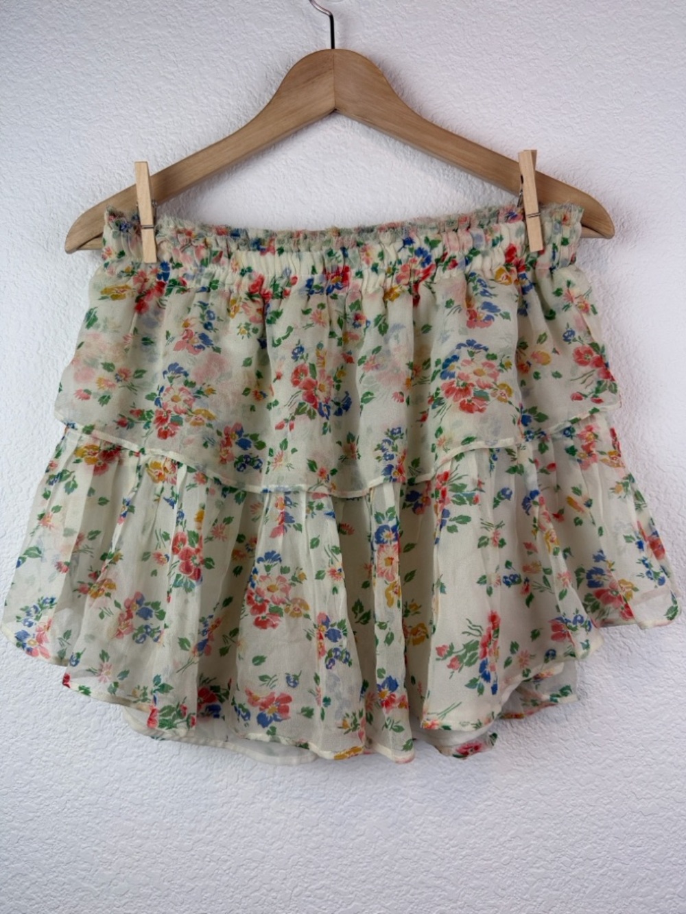 LoveShackFancy Silk Ruffle Tiered Mini Skirt